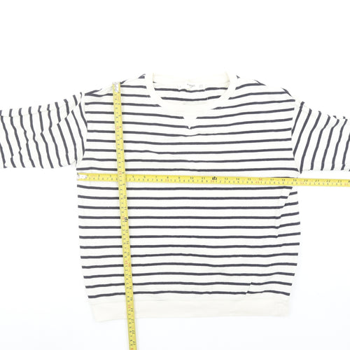 Mango Women’s White Black Striped Long Sleeve Cotton Top Size 8