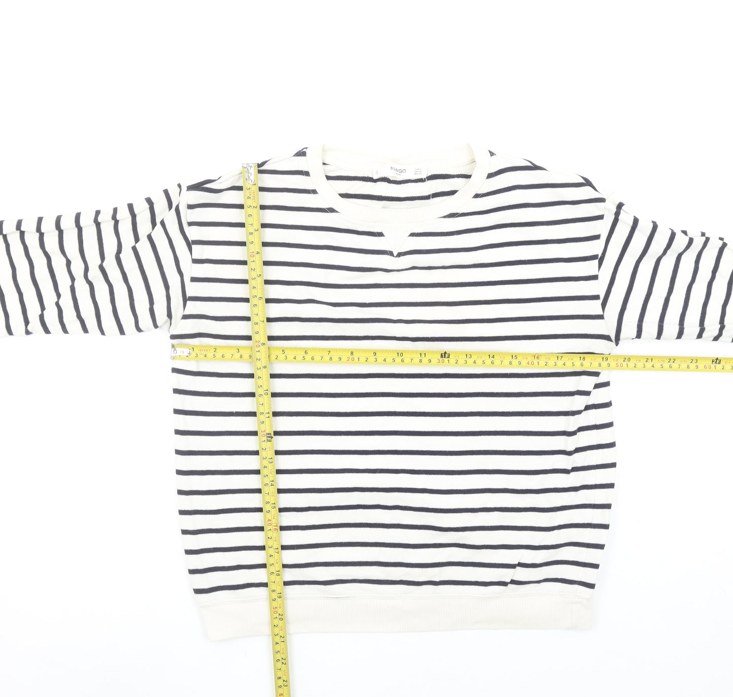 Mango Women’s White Black Striped Long Sleeve Cotton Top Size 8
