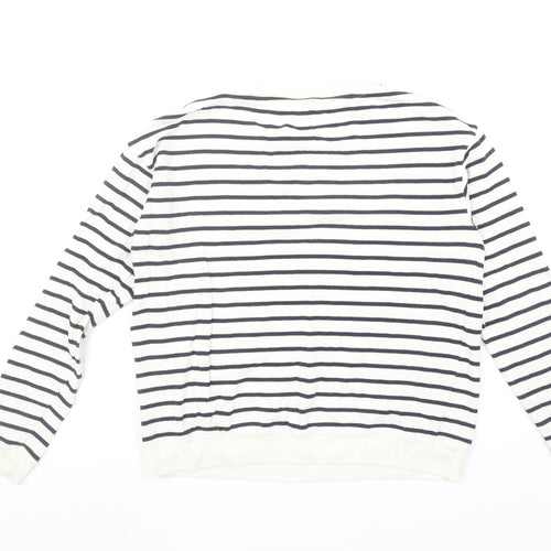Mango Women’s White Black Striped Long Sleeve Cotton Top Size 8