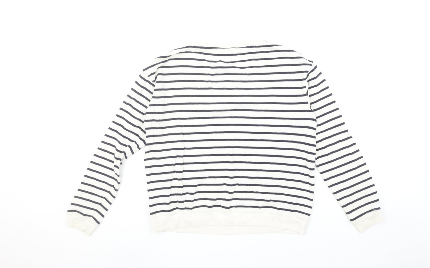 Mango Women’s White Black Striped Long Sleeve Cotton Top Size 8