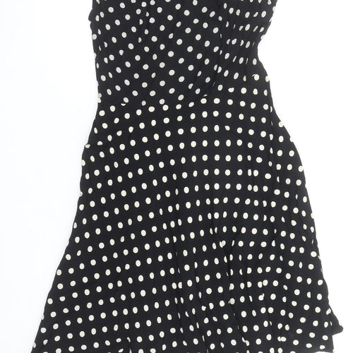 Wallis Women’s Black Polka Dot Fit & Flare Knee Length Dress Size 10