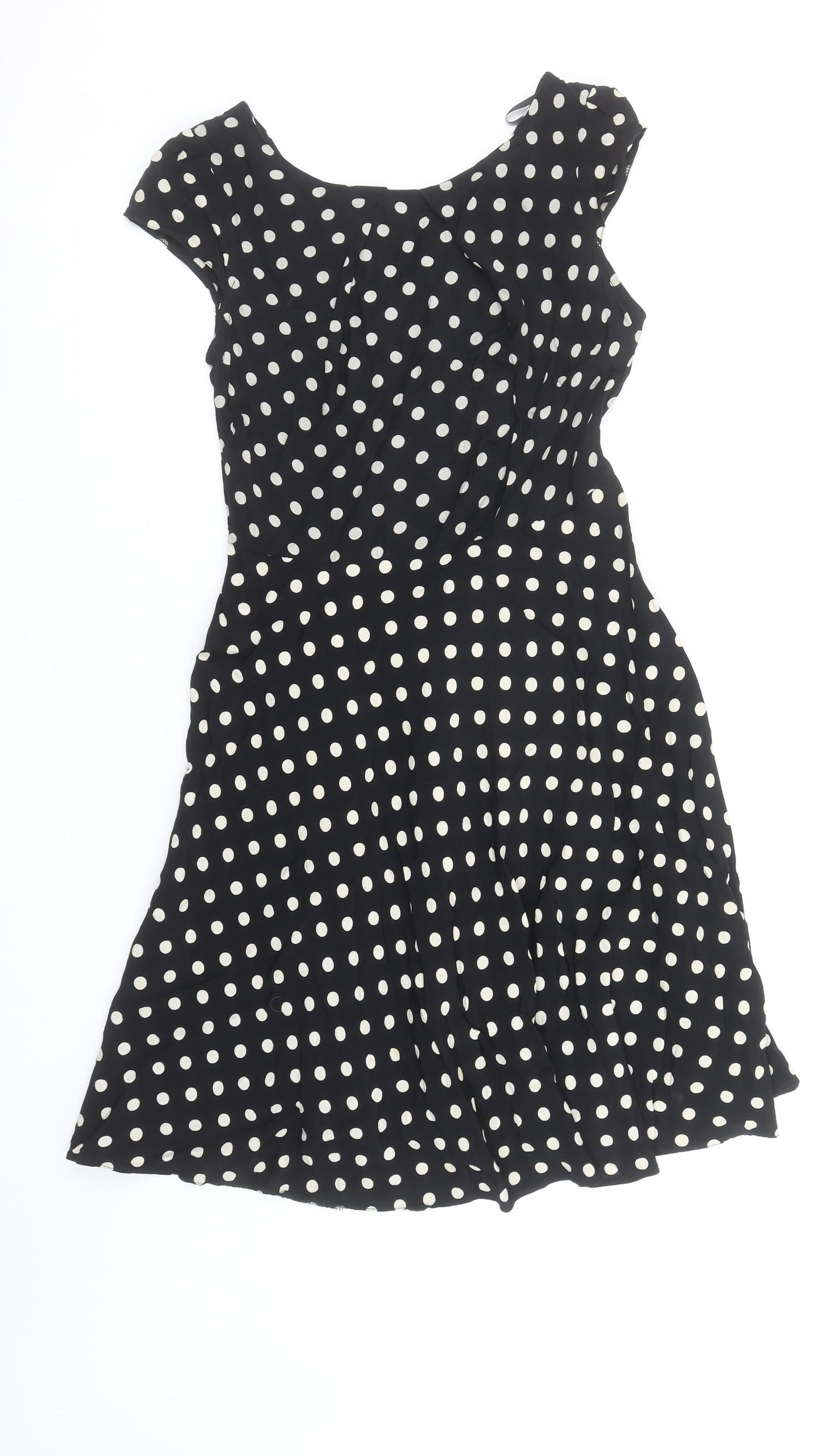 Wallis Women’s Black Polka Dot Fit & Flare Knee Length Dress Size 10