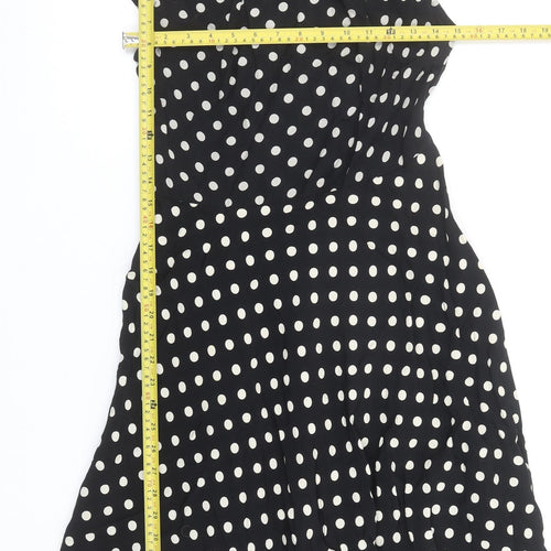 Wallis Women’s Black Polka Dot Fit & Flare Knee Length Dress Size 10