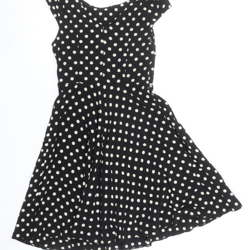 Wallis Women’s Black Polka Dot Fit & Flare Knee Length Dress Size 10