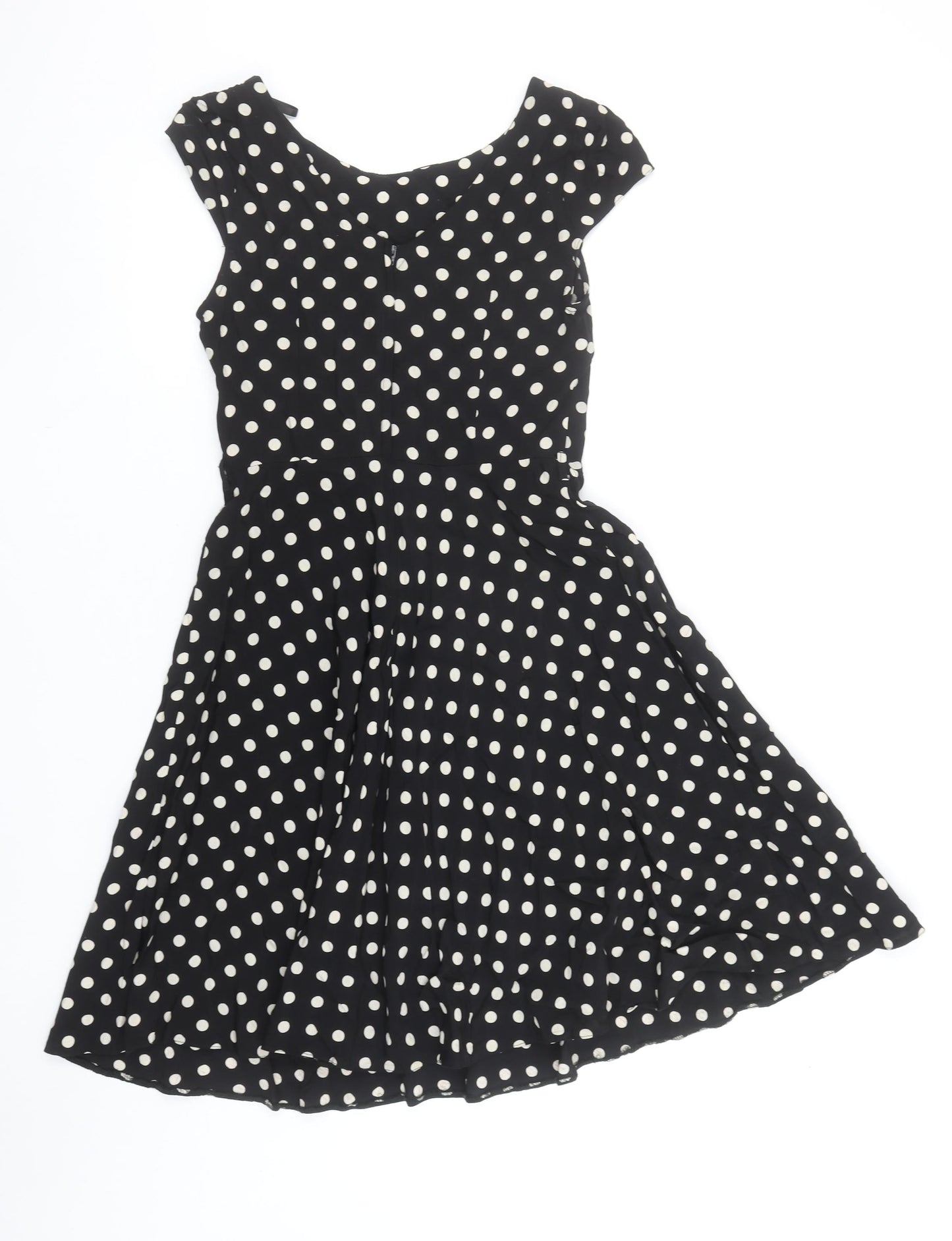 Wallis Women’s Black Polka Dot Fit & Flare Knee Length Dress Size 10