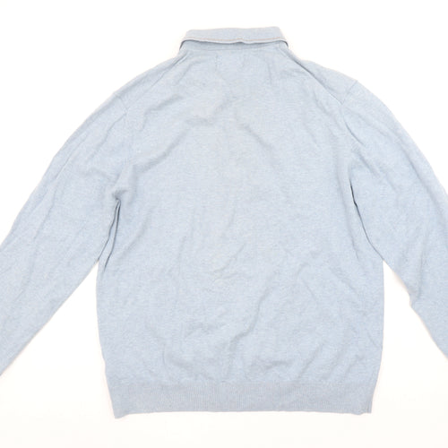 Marks and Spencer Men's Blue Cotton Rich Long Sleeve Polo Shirt L