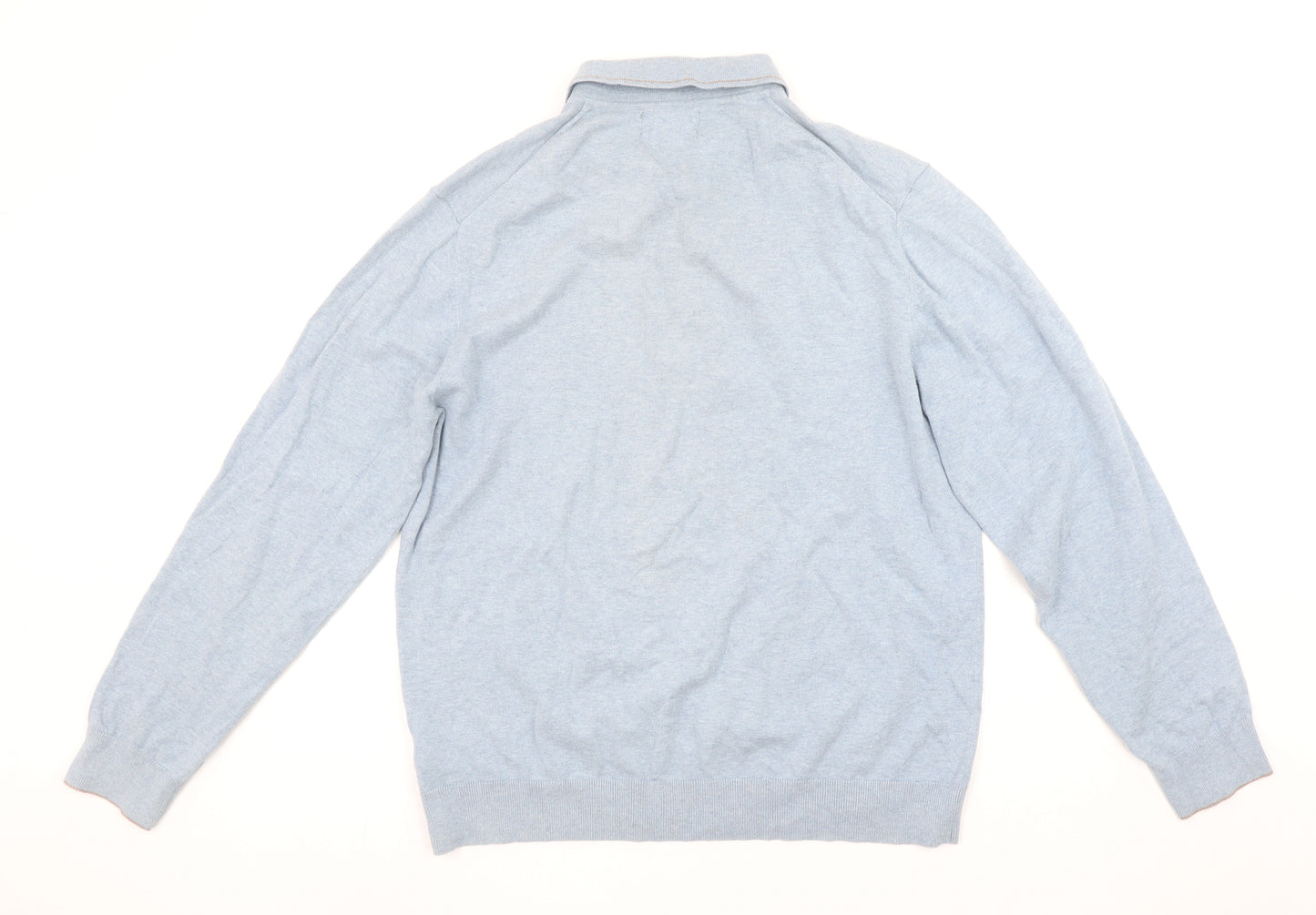 Marks and Spencer Men's Blue Cotton Rich Long Sleeve Polo Shirt L