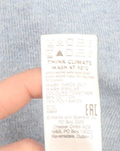 Marks and Spencer Men's Blue Cotton Rich Long Sleeve Polo Shirt L