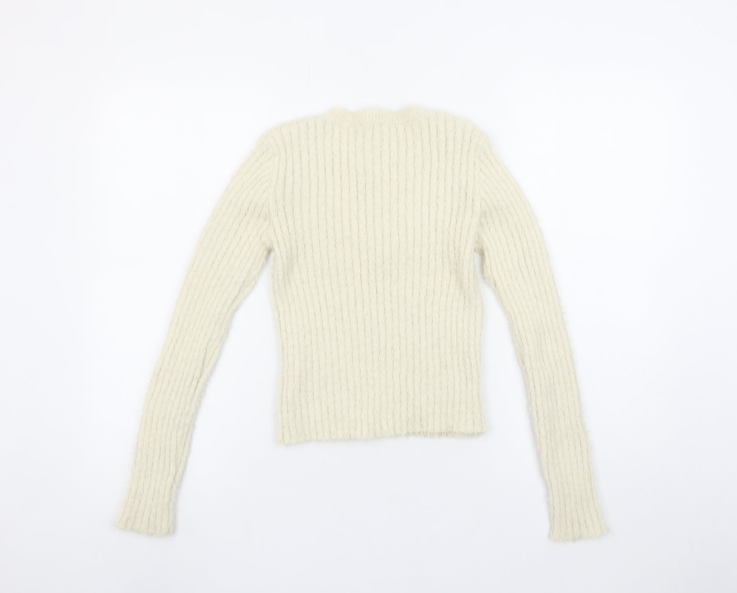 Zara Women Ivory Ribbed Knit Cut Out Pullover Jumper Size 12