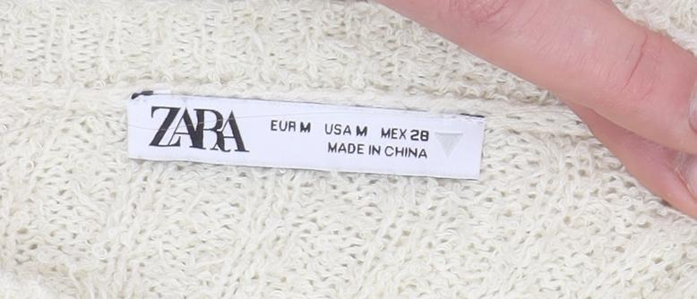 Zara Women Ivory Ribbed Knit Cut Out Pullover Jumper Size 12