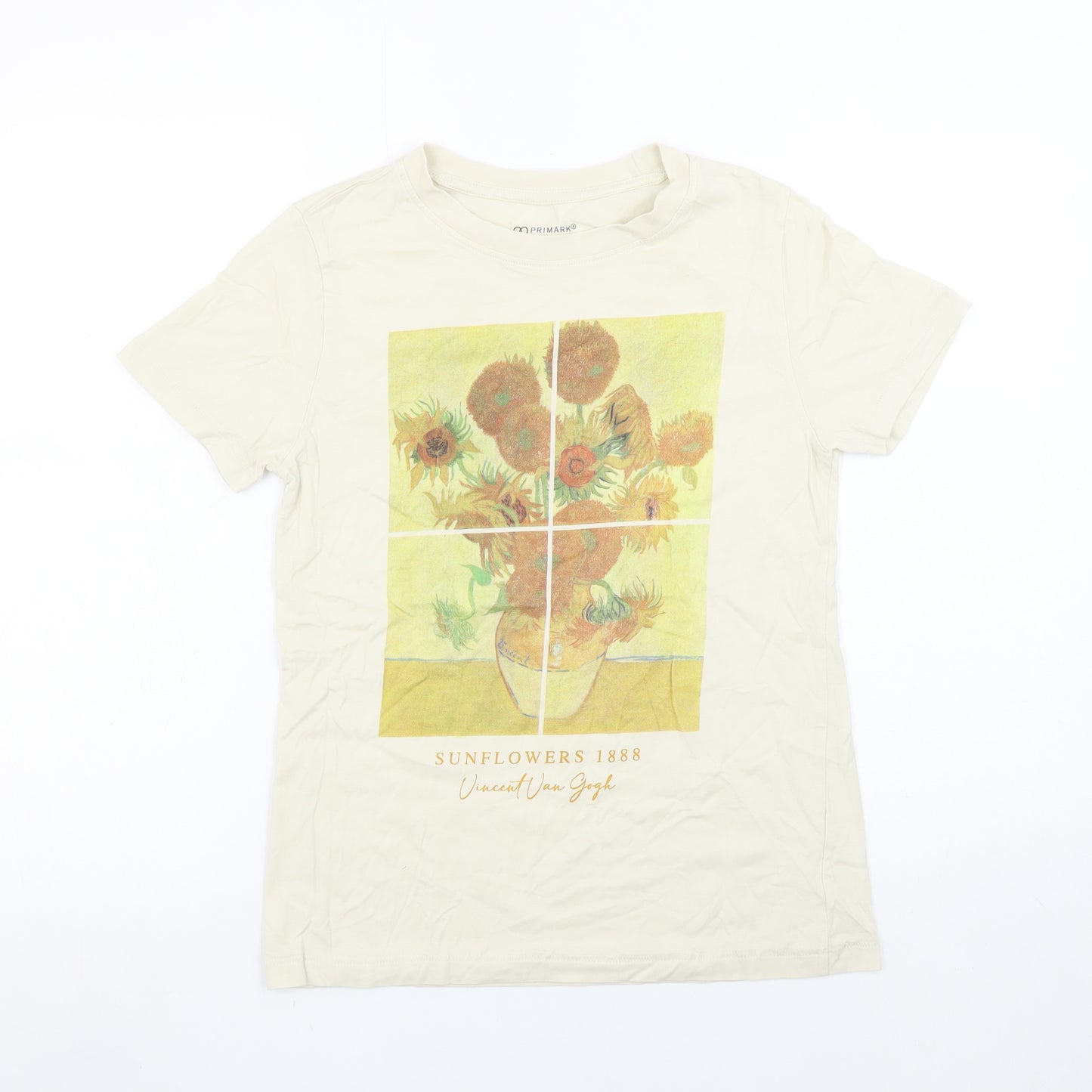 Primark Women Beige Van Gogh Sunflowers Art Graphic T-Shirt 2XS