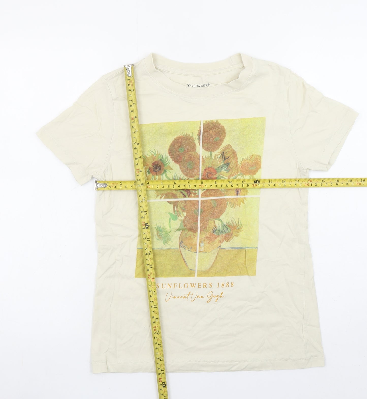 Primark Women Beige Van Gogh Sunflowers Art Graphic T-Shirt 2XS