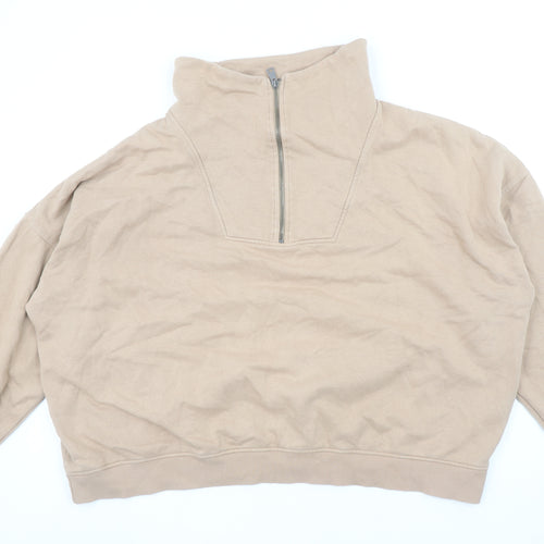 George Women Beige 1/2 Zip High Neck Pullover Sweatshirt UK 16