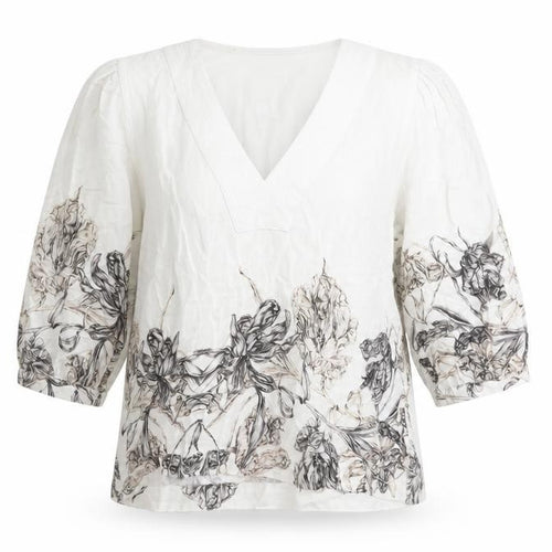 Next Womens Ivory Floral V-Neck 3/4 Sleeve Tunic Blouse Size 12