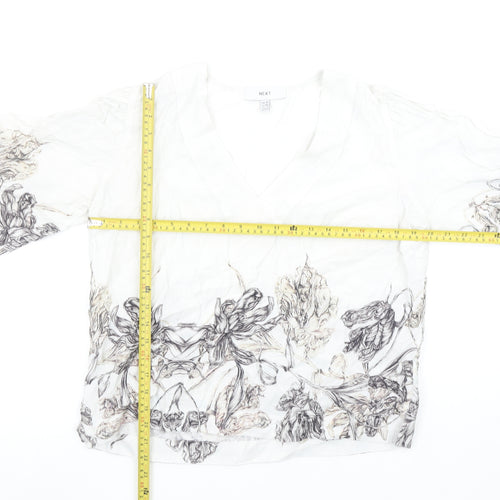 Next Womens Ivory Floral V-Neck 3/4 Sleeve Tunic Blouse Size 12
