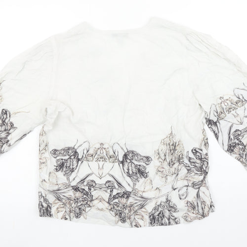 Next Womens Ivory Floral V-Neck 3/4 Sleeve Tunic Blouse Size 12