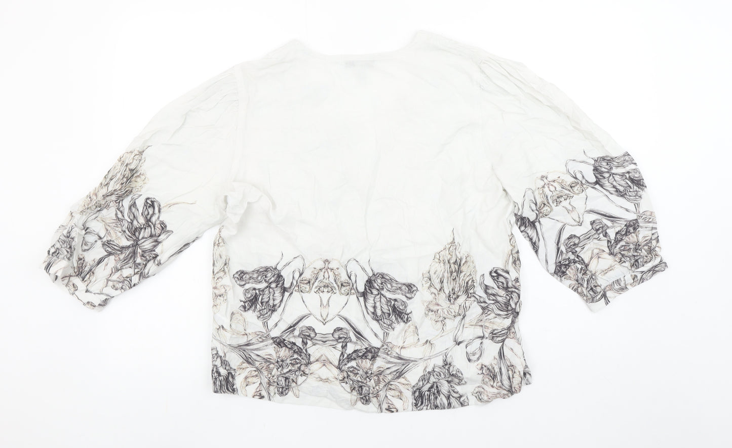 Next Womens Ivory Floral V-Neck 3/4 Sleeve Tunic Blouse Size 12