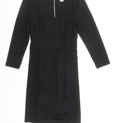 H&M Women Black XS Bodycon Knee Length Long Sleeve Dress