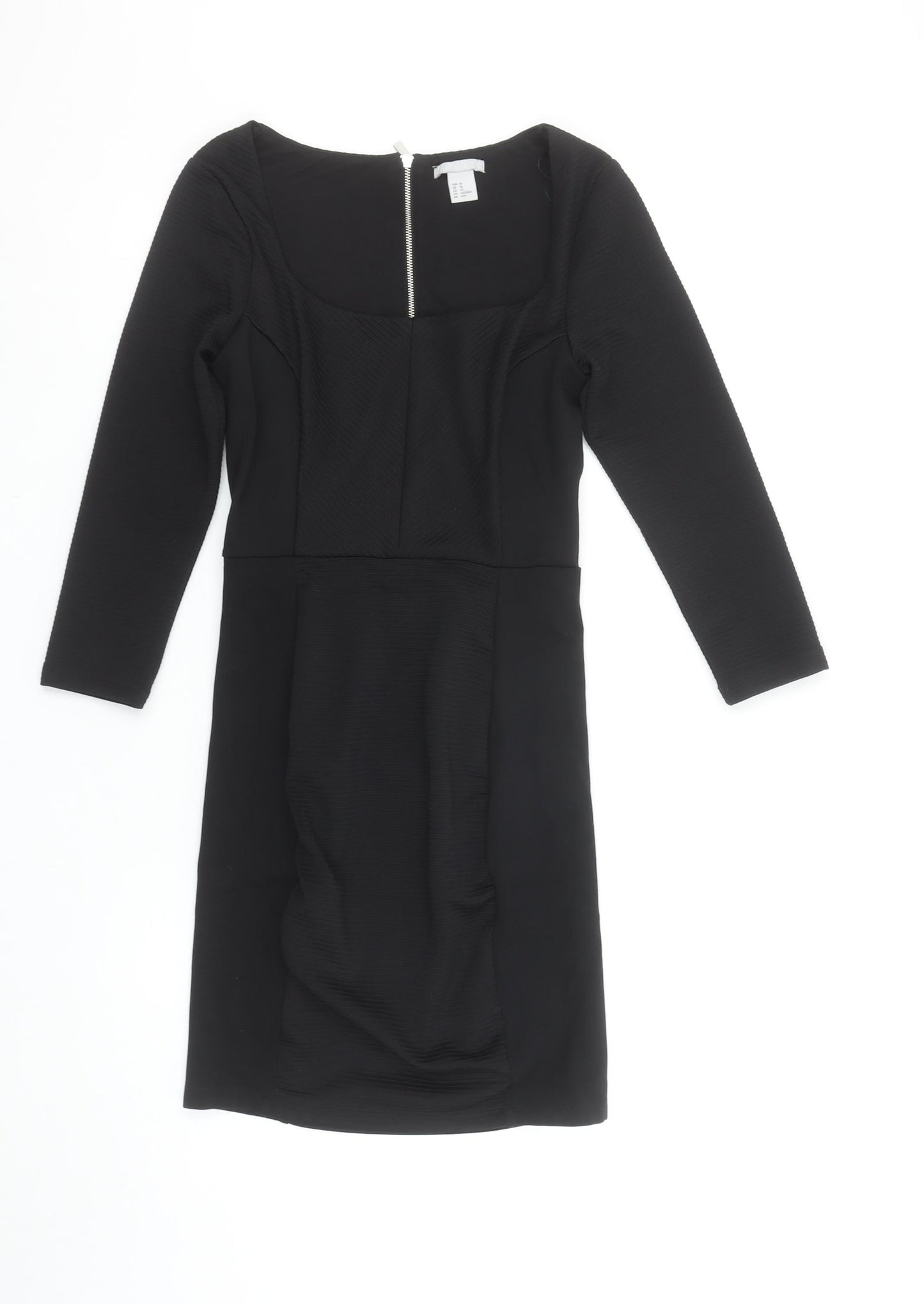 H&M Women Black XS Bodycon Knee Length Long Sleeve Dress
