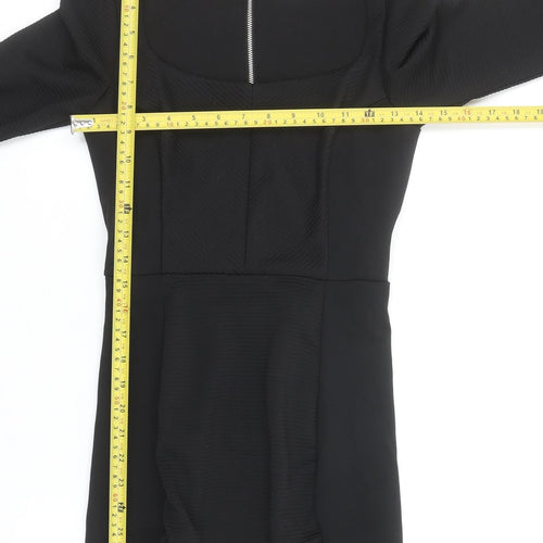 H&M Women Black XS Bodycon Knee Length Long Sleeve Dress