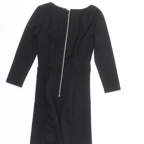 H&M Women Black XS Bodycon Knee Length Long Sleeve Dress