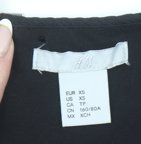 H&M Women Black XS Bodycon Knee Length Long Sleeve Dress