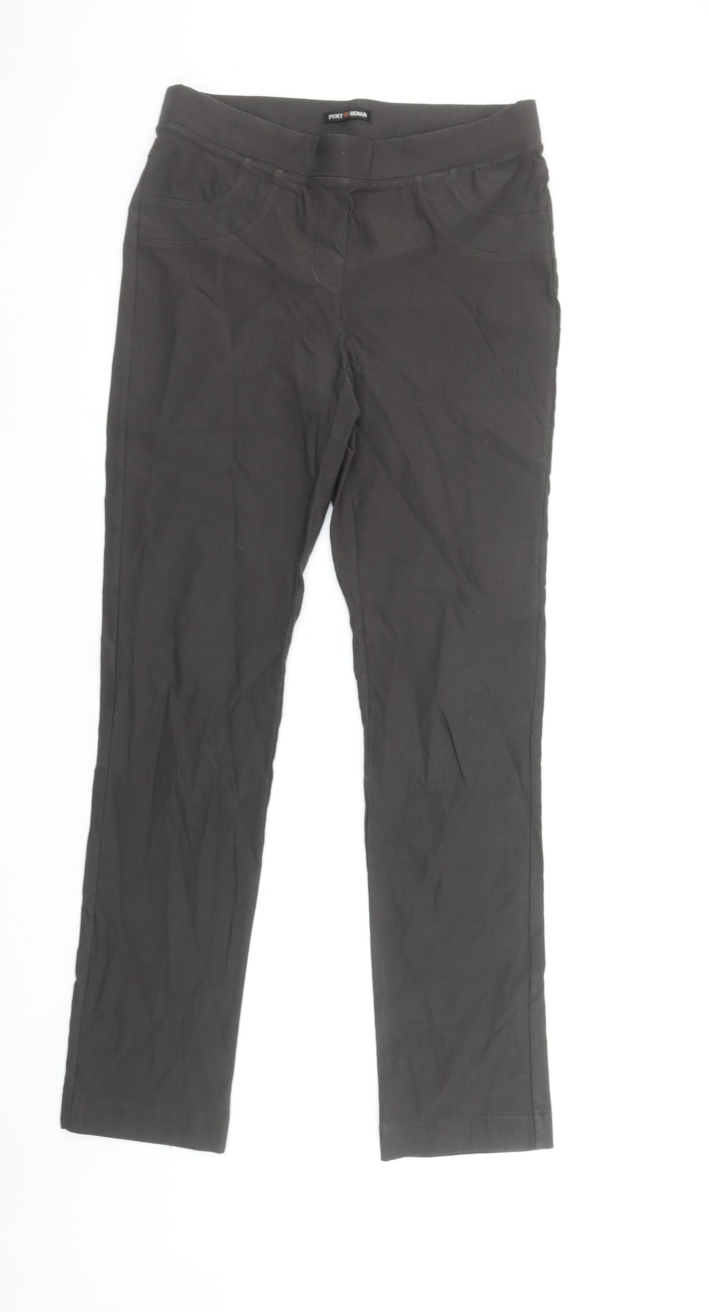 Punt Roma Womens Brown Stretch Trousers Size M Straight Fit