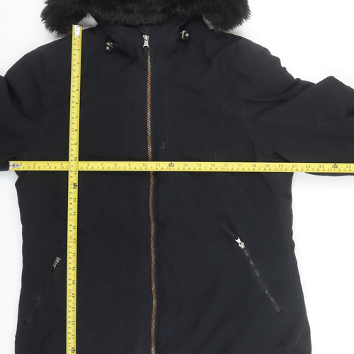 Crane Womens Black Fur Trim Hooded Parka Jacket Size 12