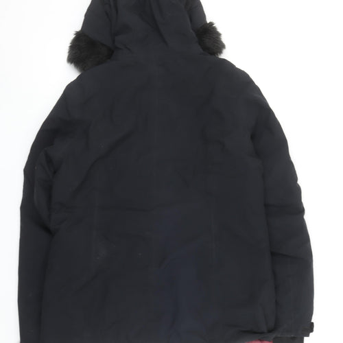 Crane Womens Black Fur Trim Hooded Parka Jacket Size 12