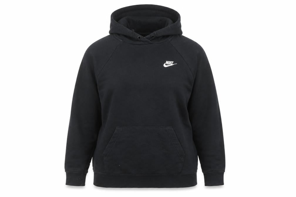 Front view of Nike Women’s Black Pullover Hoodie L Cotton Blend Logo Classic