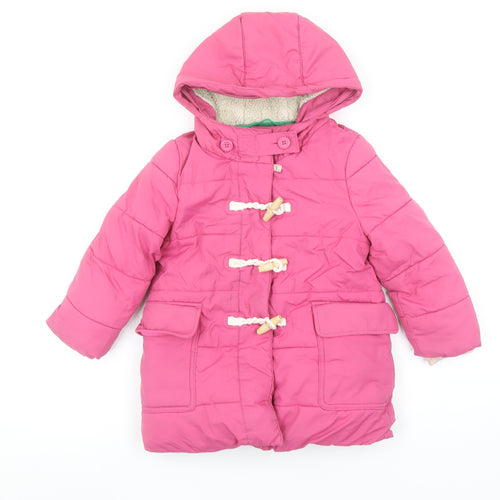 Boden Girls Pink Hooded Duffle Coat 2-3 Years Padded Winter Outerwear
