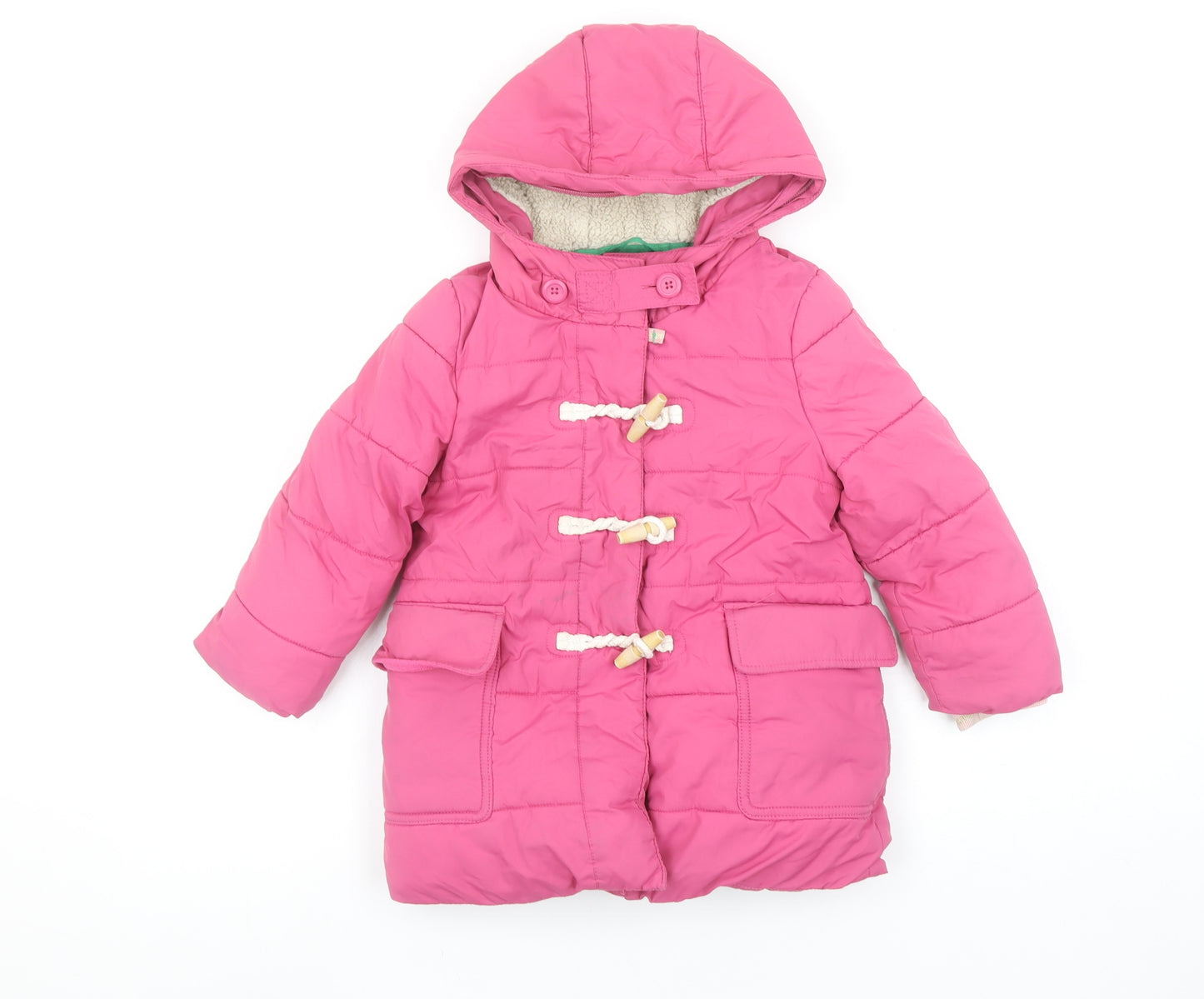 Boden Girls Pink Hooded Duffle Coat 2-3 Years Padded Winter Outerwear