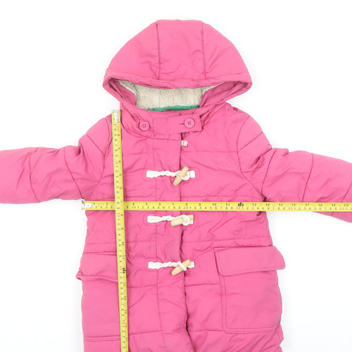 Boden Girls Pink Hooded Duffle Coat 2-3 Years Padded Winter Outerwear