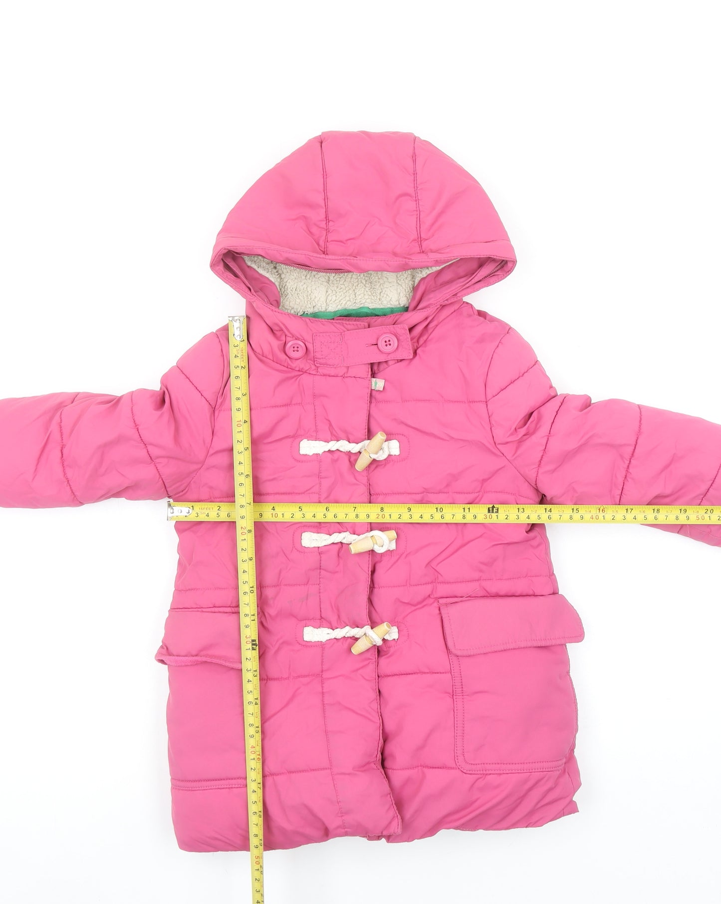 Boden Girls Pink Hooded Duffle Coat 2-3 Years Padded Winter Outerwear