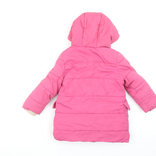 Boden Girls Pink Hooded Duffle Coat 2-3 Years Padded Winter Outerwear