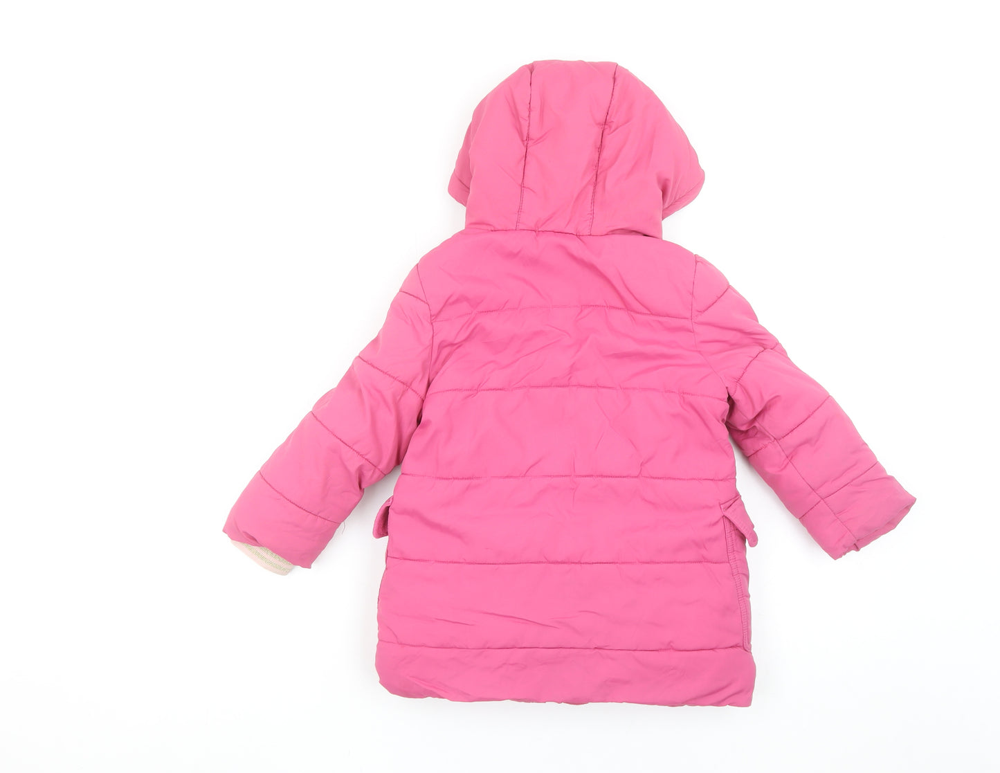 Boden Girls Pink Hooded Duffle Coat 2-3 Years Padded Winter Outerwear