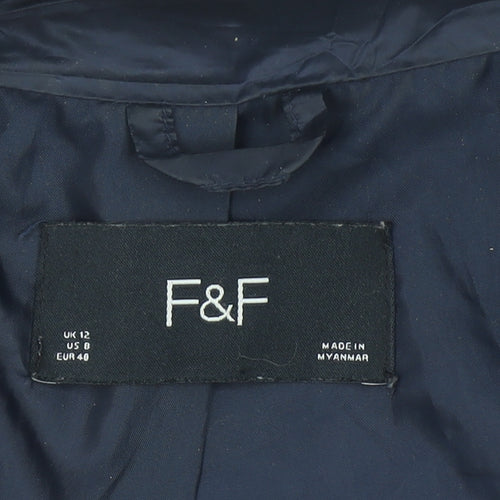 F&F Women's Navy Quilted Puffer Jacket UK 12 Lightweight Casual