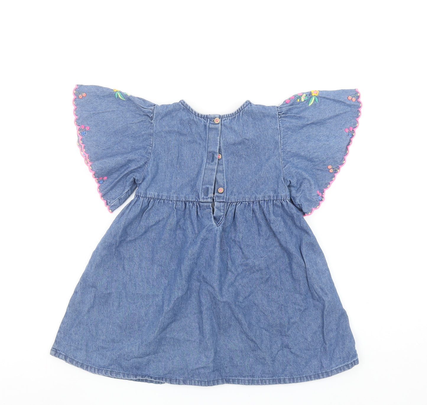 Next Girls Blue Denim Floral Embroidered Short Dress 3-4 Years