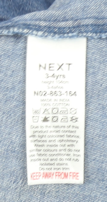 Next Girls Blue Denim Floral Embroidered Short Dress 3-4 Years