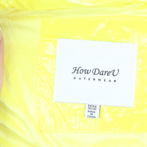 How Dare U Women Yellow Fur Trim Hooded Puffer Jacket Size M Winter Coat