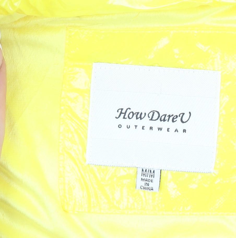 How Dare U Women Yellow Fur Trim Hooded Puffer Jacket Size M Winter Coat
