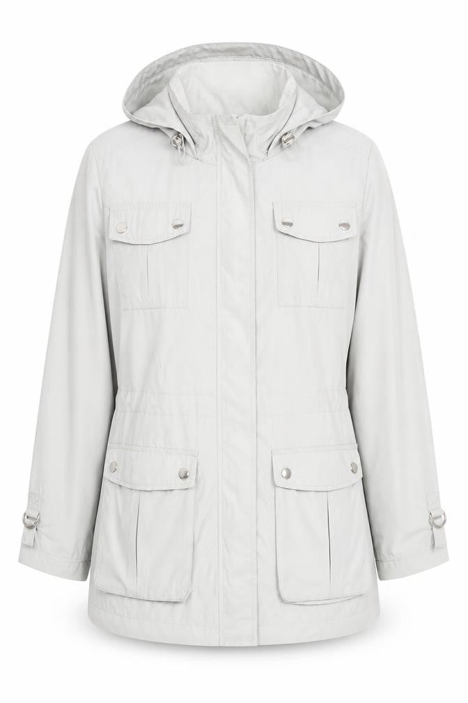 Front view of Marks & Spencer Women's Grey Hooded Parka Jacket, size 8