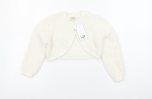 F&F Girls Ivory Fluffy Knit Shrug Cardigan 4-5 Years Long Sleeve Partywear