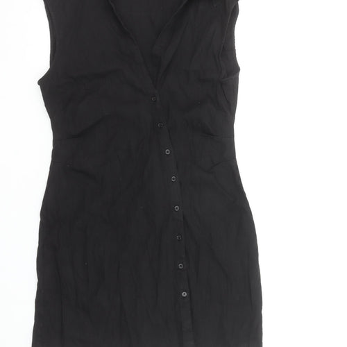 MNG Women’s Black Linen Blend Sleeveless Shirt Dress Size 14