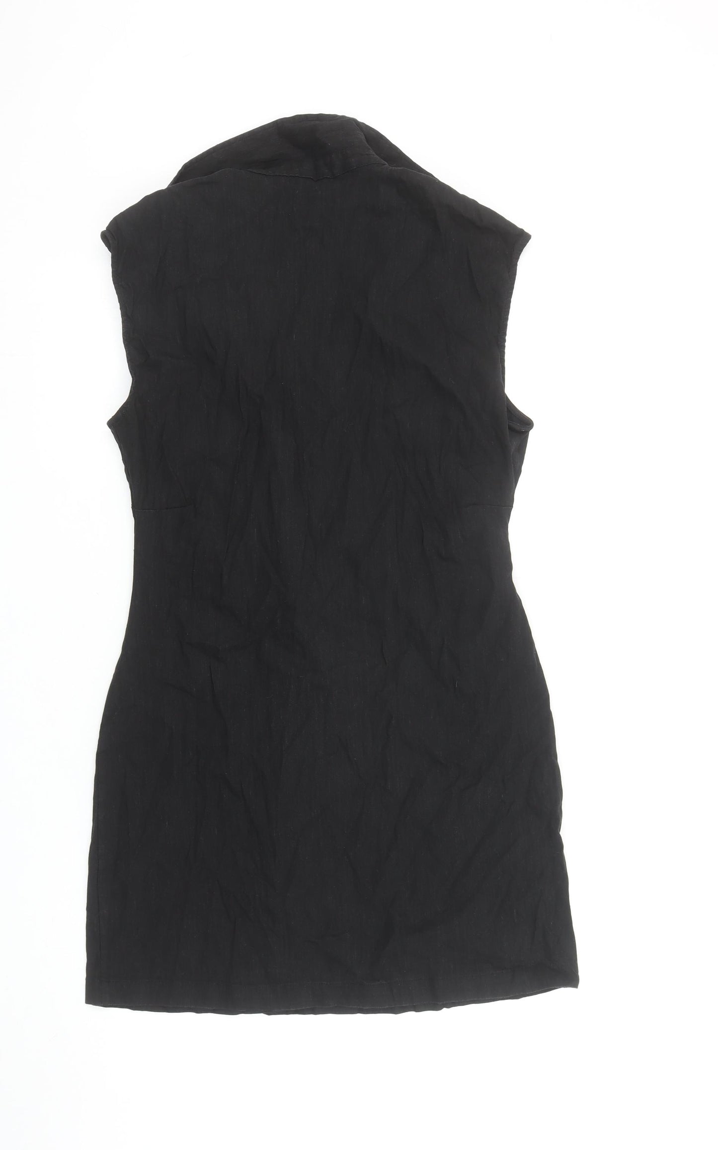 MNG Women’s Black Linen Blend Sleeveless Shirt Dress Size 14