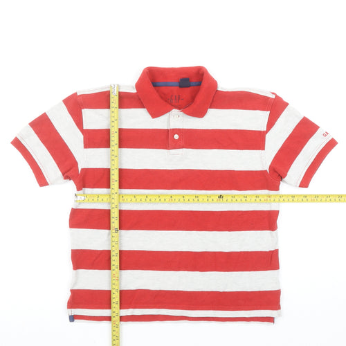 GAP Boys Red Striped Cotton Polo Shirt 7-8 Years Short Sleeve Classic Fit