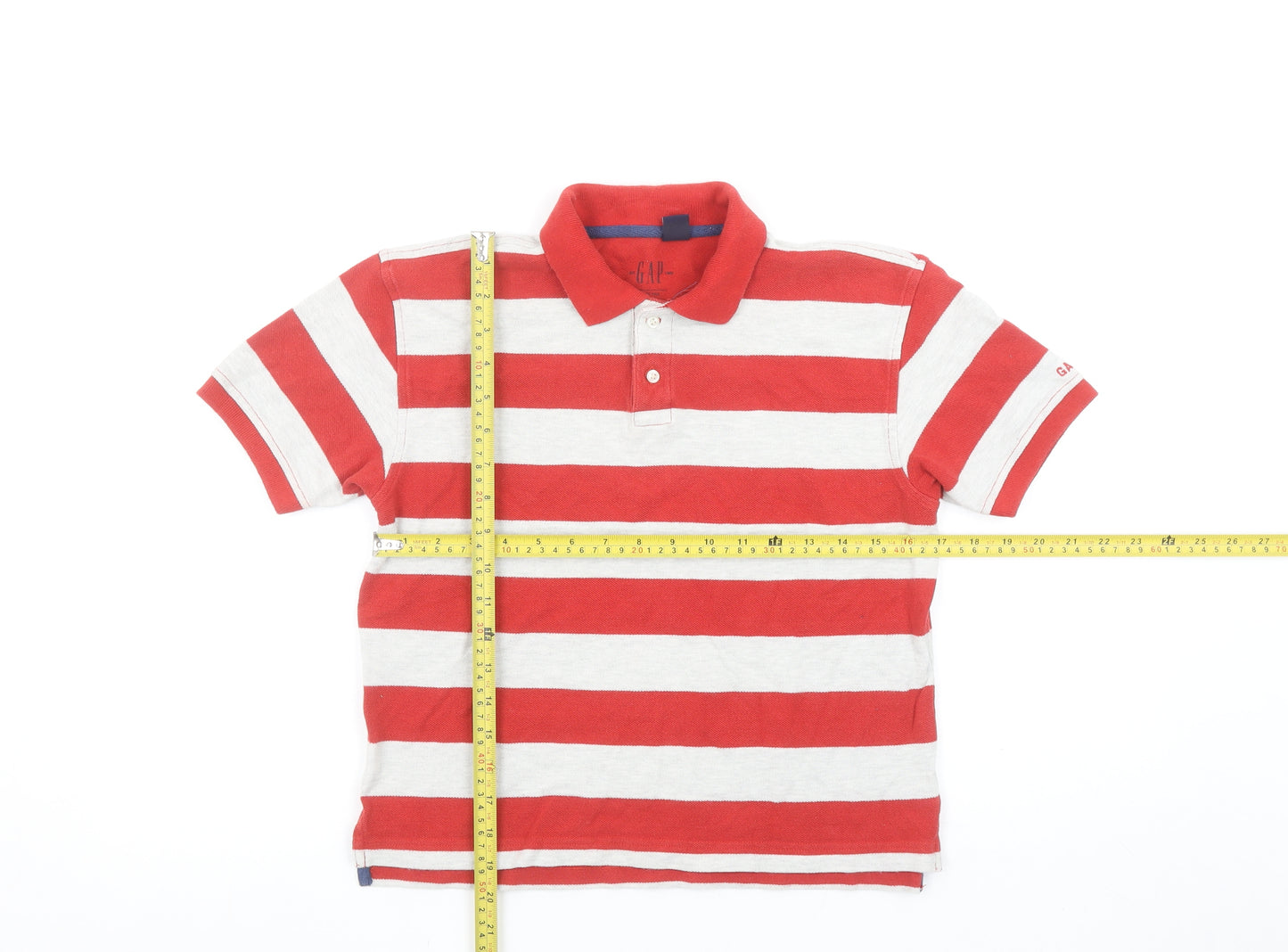 GAP Boys Red Striped Cotton Polo Shirt 7-8 Years Short Sleeve Classic Fit