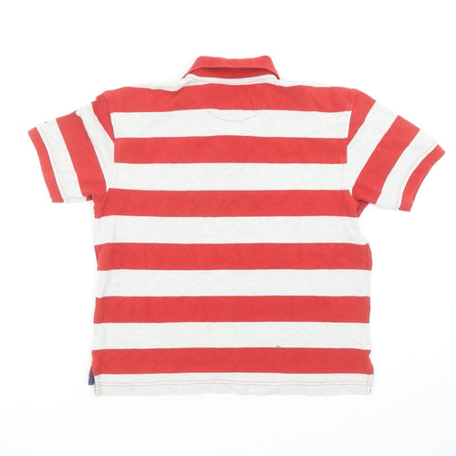 GAP Boys Red Striped Cotton Polo Shirt 7-8 Years Short Sleeve Classic Fit
