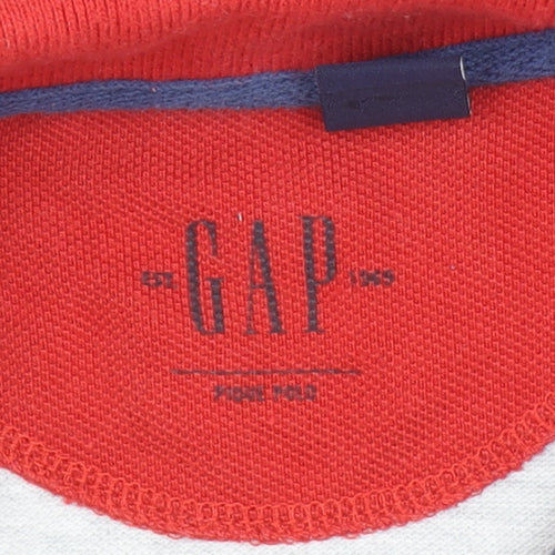 GAP Boys Red Striped Cotton Polo Shirt 7-8 Years Short Sleeve Classic Fit
