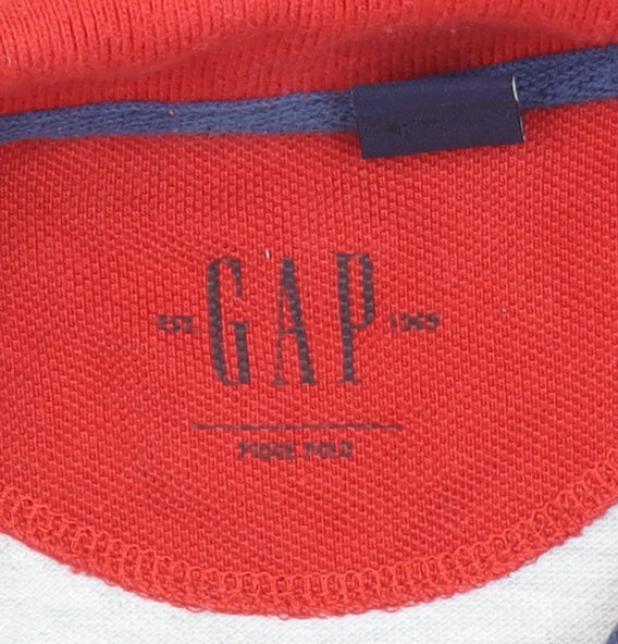 GAP Boys Red Striped Cotton Polo Shirt 7-8 Years Short Sleeve Classic Fit